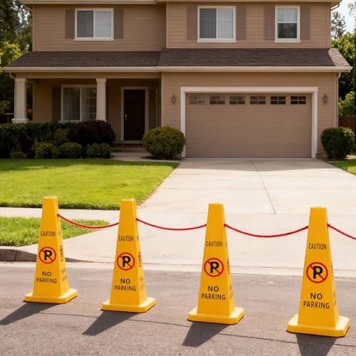 Cinnvoice 10 Pack No Parking Cones 26.38 Inch Four Sided Visibility Traffic Safety Cone No Parking Sign Floor Standing Yellow for Lawn, Driveway, Garage, Yard, Fire Lane, Construction, Street by Cinnvoice - Image 6