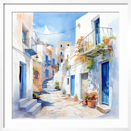 ART.COM Wall Art Print Santorini 8 on White Frame by