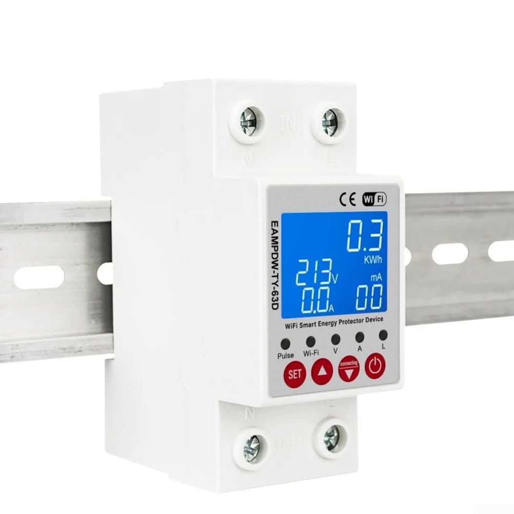 2 interruttori automatici Smart WiFi di Palo 63A con protezione da perdite sopra sotto tensione e monitoraggio energetico in tempo reale fino a 99999,9 kWh