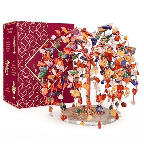 KARMAPLEDGE Chakra Tree of Life Birthday , Mom, Sister, Friends, Handmade Healing Crystal Tree Bring Money, Positivity & Good Luck, Boho Home, Room and Office Desk Decor, Unique Gifts for Mother 260 g