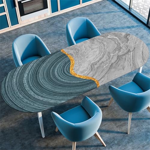 Treer Mantel Oval con Bordes Elástica, Cotidiano Moderno Mantel Mesa Libre de Arrugas,Mantel Mesa Oval Ajustable Protector de Mesas Oval Manteles Antimanchas para Fiestas de Comedor (137x183cm,Azul)