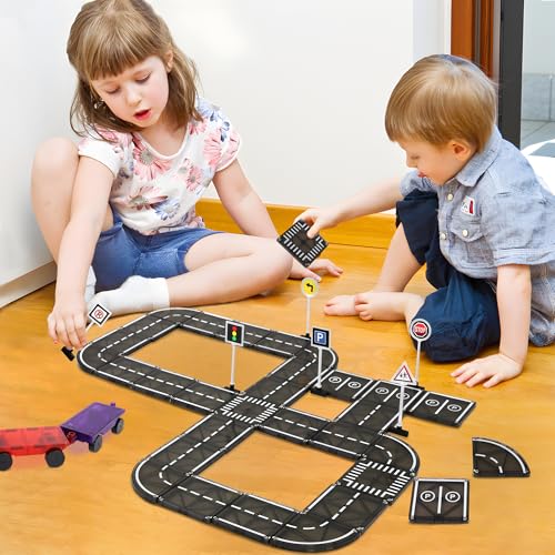 Playmags Magnetic Tiles Road Set - 50 Pcs STEM Educational Construction Toy Car Track, Building Blocks Magnet Toys for Toddlers, Safe for Ages 3+ by Playmags - Image 8