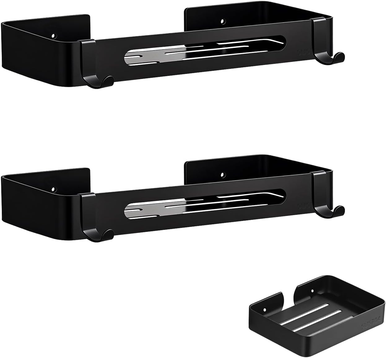 Shower Caddy Adhesive, 3 Pack Rustproof 304 Stainless Steel Bath Organizers, No-Drill Shower Shelves Soap Holder for Bathroom Storage, Black