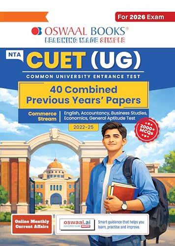 Image of Oswaal NTA CUET (UG) 40 Combined Previous Years' Solved Papers (2022-25)| Commerce Stream (English, Accountancy, Business Studies, Economics & General Aptitude Test) For 2026 Exam