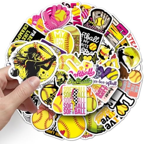 50 PCS Softball Stickers, Waterproof Vinyl Softball Sports Motivational Decals for Laptop, Luggage, Skateboard, Phone, Fridge, Trendy Stickers for Teens, Adults, Boys and Girls(Softball)