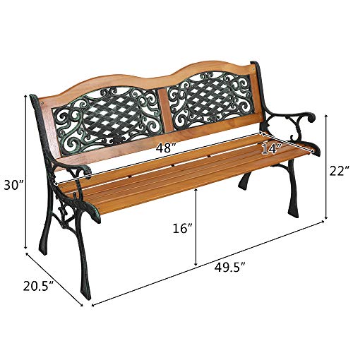 Outvita 49.5In Garden Bench, Patio Wood Love Seat With Metal Armrest Retro Style For Patio Porch Deck Yard Lawn Poolside thumb #2