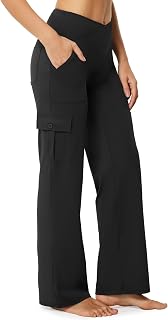 Casei Women's Wide Leg Cargo Yoga Pants with 6 Pockets, High-Rise, 28-32 inches