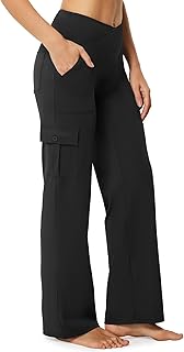 Yoga Pants with Pockets for Women Wide Leg Cargo Pants High Waist Crossover Stretch Work Travel Casual Sweatpants