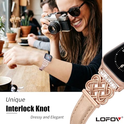 Image of Compatible with Apple Watch Bands Women 38 /40 /41 /42mm Dressy Slim Leather Strap with Designer Celtic Knot Interlock Buckle Bracelet for iWatch Series 11 10 9 8 7 6 5 4 SE 3 2 1