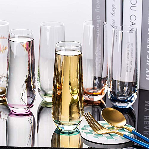 Sunnow Vastto 10 Ounce Multicolor Stemless Champagne Flute Glass,For Wedding And Party,6 Pack #TOP6