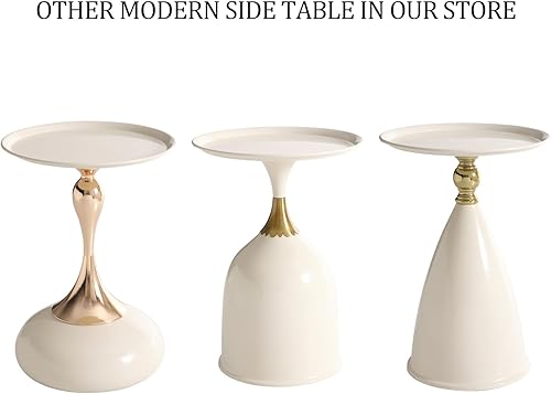 Miniatura 7 de Mesa auxiliar redonda pequeña para espacios pequeños, con pedestal blanco, mesas auxiliares modernas para sala de estar, mesa de bebidas para sofá,