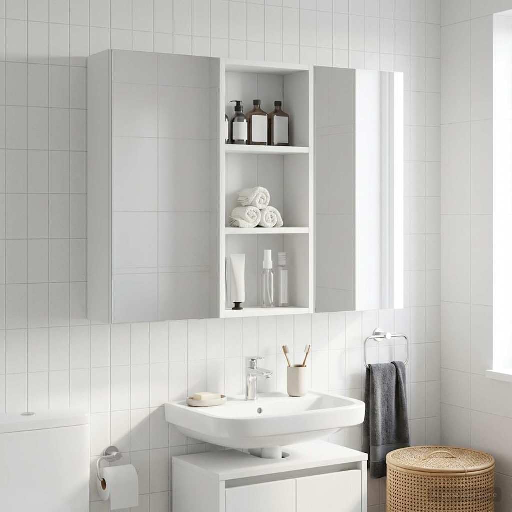 Armoire Murale de Salle de Bain Blanche en Bois d ingénierie 30 x 14 x 70 cm, Meuble lavabo avec 2 étagères pour Rangement Mural et pièces humides