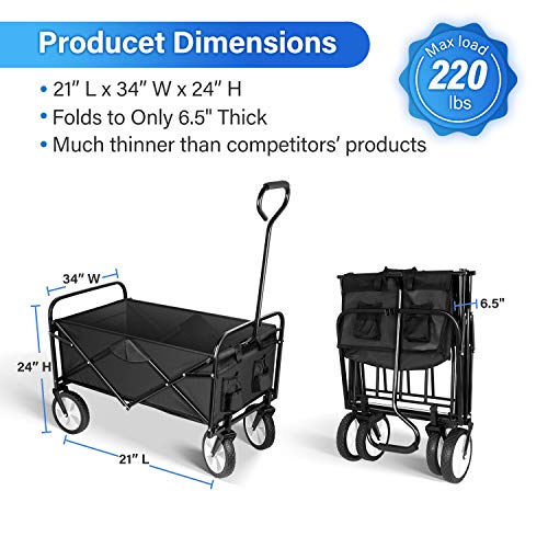 Yssoa Rolling Folding & Rolling Collapsible Garden Cart, Outdoor Camping Wagon Utility With 360 Degree Swivel Wheels & Adjustable Handle, Black 220Lbs Weight Capacity #TOP3