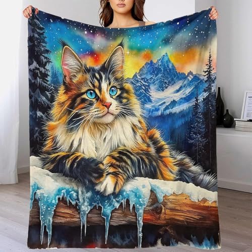Couverture lit imprimée 3D chat en microfibre moelleuse et chaude
