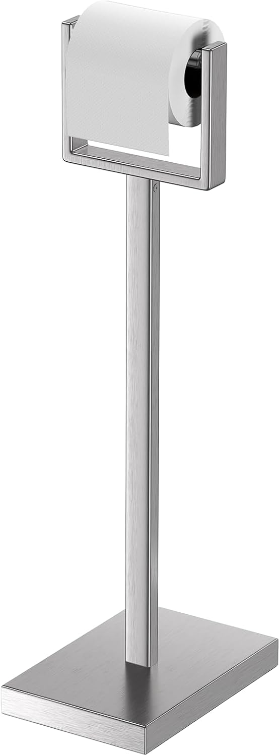 Nickel Toilet Paper Holder Stand，Stainless Steel Toilet Paper Holder Free Standing，Stable Weighted Base Floor Tissue Roll Holder for Bathroom，Modern Pivoting Toilet Paper Stand
