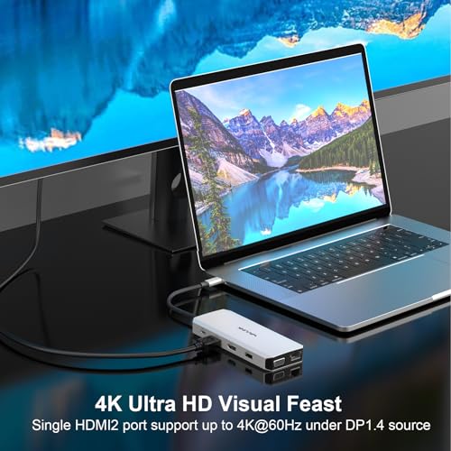 Docking station USB-C 12 in 1, adattatore Triple Display Type-C con 2 porte HDMI 4K e 1 porta VGA 2K, ricarica laptop da 85 W, Ethernet, MicroSD e lettore di schede SD - Hub USB - Immagine 2