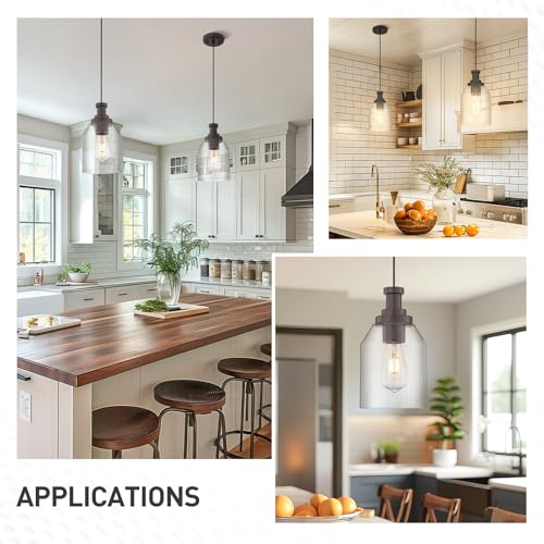 Image of zeyu 2 Pack Farmhouse Hanging Pendant Lights Kitchen, Large Kitchen Pendant Lighting Over Island, Clear Glass Shade, Oil Rubbed Bronze Finish, ZG33M1L-2L ORB