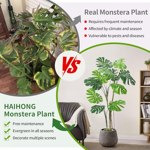 Large Artificial Monstera Deliciosa Fake Plant, 5Ft Faux Floor Plants Fake Tropical Tree with Pot for Indoor Outdoor Office House Living Room Home Decor