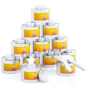 6 Hour Chafing Fuel | 12-Pack Cans for Chafing Dishes | Premium Food Warming Wick Set with Lid Opener | Burner Cans With Steady, Controlled Flame