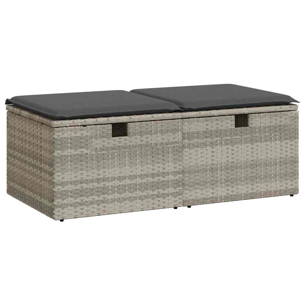 Tabouret de jardin polyrotin gris clair avec rangement | Pouf de terrasse résistant aux UV
