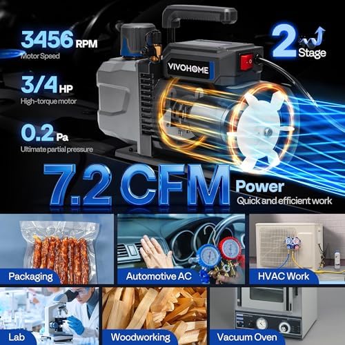 Bomba de Vacío HVAC VIVOHOME 3/4 HP 7.2 CFM 2 Etapas miniatura 3