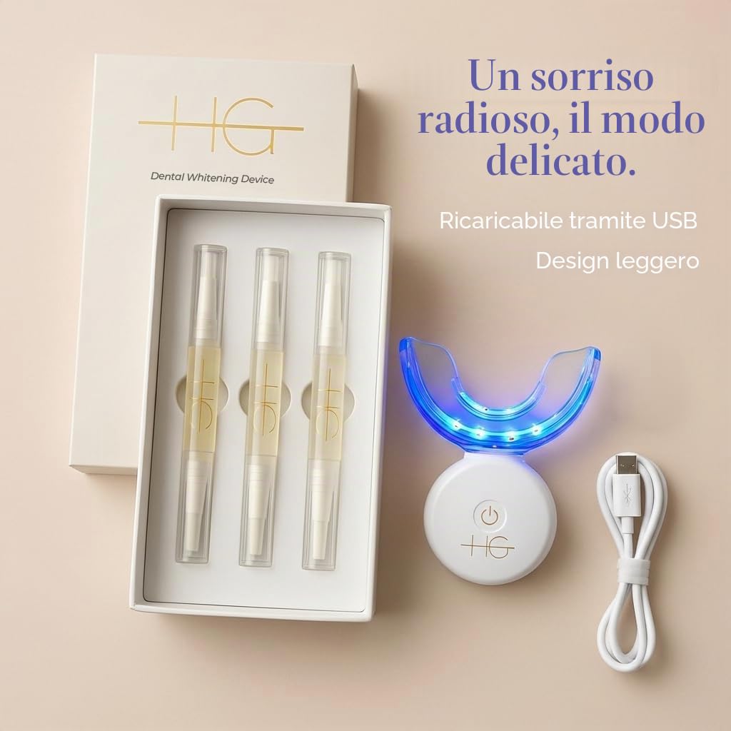 Set Sbiancante per Denti per la Casa: Sicuro per lo Smalto, Rimuove le Macchie di Caffè e Tè, Sorriso Bianco Brillante in Pochi Minuti, Compatto e Facile da Usare