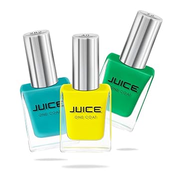 JUICE Nail Polish, Glossy Finish, Bumblebee Yellow - 40, Light Pine Green - 72, Robin Blue - 282, 33Ml, Each 11Ml