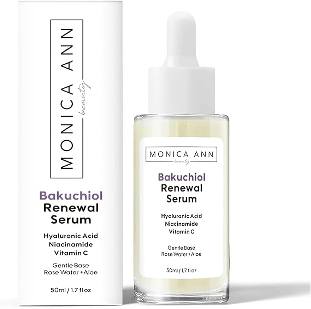 Suero Bakuchiol – Alternativa de retinol con ácido hialurónico, niacinamida y vitamina C – Suero facial antienvejecimiento, iluminador e hidratante para líneas finas y arrugas (1.7 fl oz)