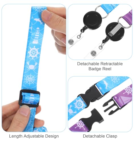 2er Set Kartenhülle mit Band, Bordkarten Anhänger Kreuzfahrt Ausziehbare Halskette mit Wasserdichter ID-Hülle aus Weichem Polyester für Kreuzfahrten & Konferenzen(Blau/Lila)