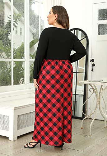 Image of Nemidor Women Plus Size Casual Maxi Dress Long Fall Pockets | Size 14-26 plus, elastic waist, long sleeve, round neck, loose, boho, curvy, winter, wedding, daily, vacation, work, holiday