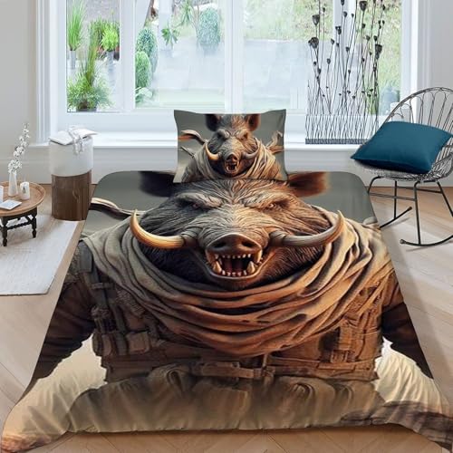 Housse de couette single animaux imprimé 3D fermeture éclair microfibre 135x200