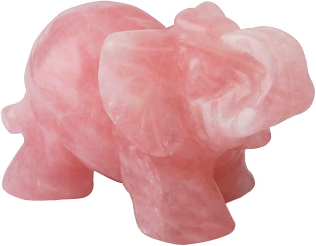 Nupuyai Rose Quartz Carved Crystal Animal Elephant Statue Figurine, Good Luck Gift Energy Healing Mini Crystal Ornament for Home Office Decor