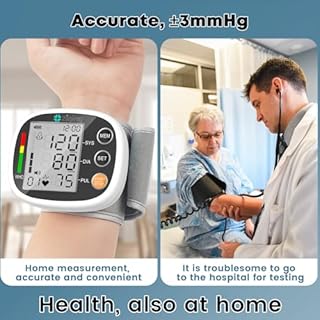 Wrist Blood Pressure Monitor for Home Use, Rechargeable Bp Machine Automatic Digital BP Monitor with Voice Broadcast, Large LCD Display, 2×99 Memory BP Cuff 5~7.7in, Black