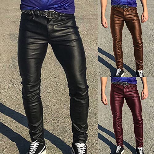 Cambkatl Men's Classic Leather Pants Retro Gothic Slim Fit Fashion Stretch Tight Trousers Night Club Metallic Moto Jeans2