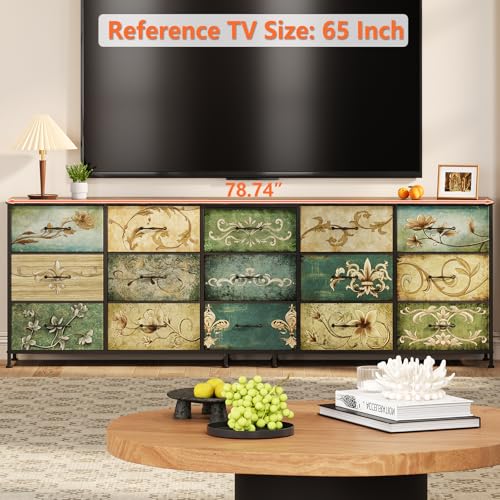 Tohomeor Dresser for Bedroom Chest of Drawers Fabric Dresser for Closet, Nursery Entryway Hall Tree TV Stand for Living Room Retro Floral Pattern Wooden Top (15 Drawers) by Tohomeor - Used condition - Image 5