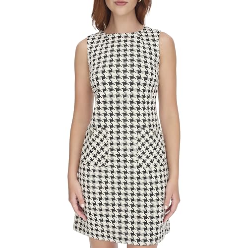 Image of Tommy Hilfiger Women's Sleeveless Boat Neck Textured Knit Shift Mini Dress