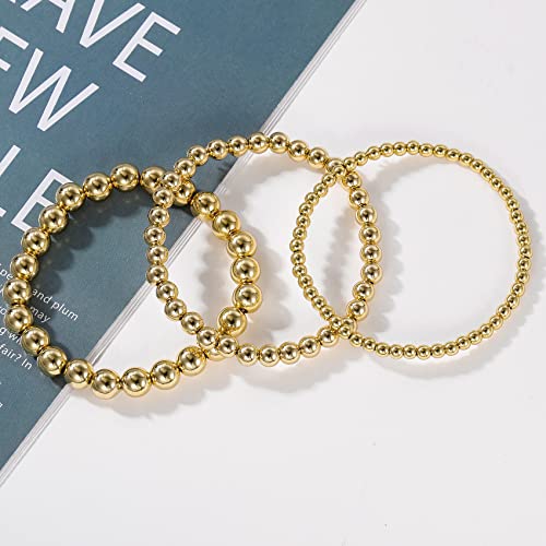 Morotole 5Pcs 14K Gold Plated Bracelets Set For Women Men Adjustable Hypoallergenic Stackable Stretch Bracelet Cuban Chunky Flat Link Chain Beaded Punk Gold Bracelets Jewelry Gifts For Women Girls #TOP2