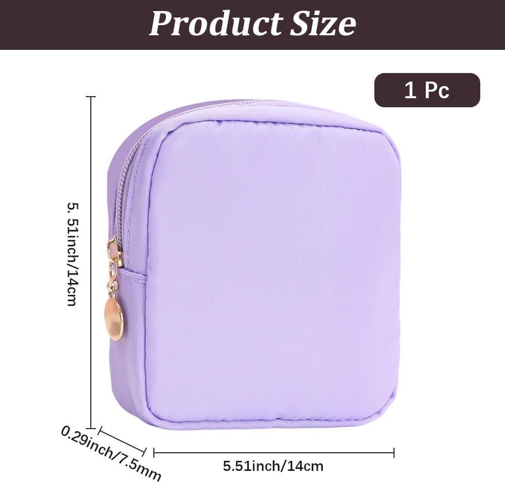 CRASPIRE Small Sanitary Napkin Pouch with Zipper Polyester Lilac Square 5.5 x 5.5In Functional Travel Toilet Period Menstrual Pad Storage Bag for Sanitary Napkin Menstrual Period Tissue Makeup Holder