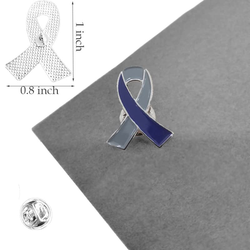 Image of Gray & Blue Awareness Ribbon pin 20pcs Diabetes Awareness Lapel Pins Enamel Hope Brooch