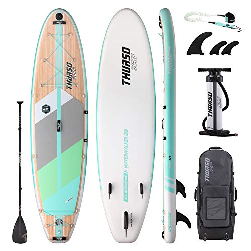 THURSO SURF Tabla de paddle surf inflable SUP All-Around SUP 320 x 79 x 15 cm riel de carbono Waterwalker Deluxe Paquete - Pala de eje de carbono | Mochila con ruedas | Bomba de doble cámara | Correa