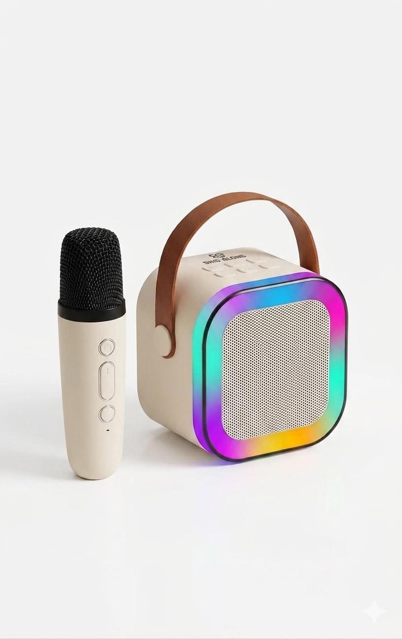 Karaoke Mic with Bluetooth Speaker, Rechargeable, Wireless, Portable, LED Lights, for Kids, Boys, Girls, and Adults-image-0