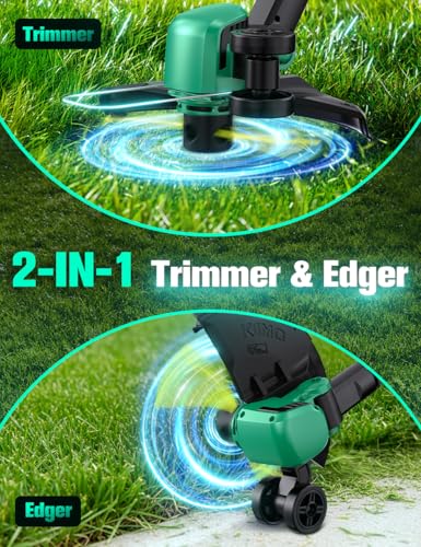 Image of KIMO Weed Wacker Cordless Battery Powered w / 2 x 2.0Ah Batteries, 2-in-1 String Trimmer & Edger with Charger & Wheels, 12 inch Dual-Sided Cutting Lines (10Pcs), Electric Weed Eater 20V for Lawn Yard
