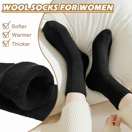 Image of Josnown Thermal Warm Boot Socks for Women, 5 Pairs Winter Thick Cozy Hiking Crew Comfy Socks Full Cushioned, Size 5-10