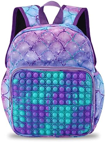 MARVELNOVA Cute Pop Backpack Travel Pops Backpacks Mochila para Niños Pink Purple Mermaid Bookbag