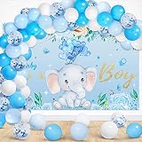 Partydream Elephant Boy Baby Shower Decorations Elephant Baby Shower Banner with 50Pcs Balloons It's