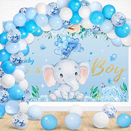 Partydream Elephant Boy Baby Shower Decorations Elephant Baby Shower Banner With 50Pcs Balloons It's A Boy Backdrop Balloons Set Baby Shower Decorations For Boy Baby Shower Party Supplies #TOP16