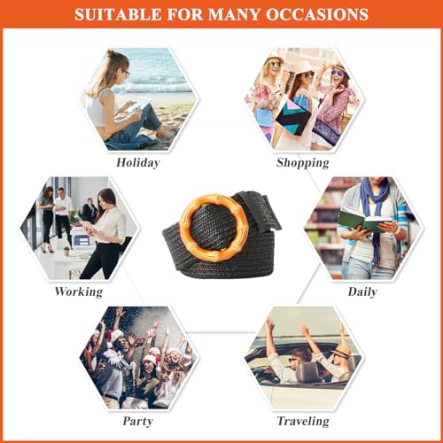 Vintage Women's Straw Woven Belts Boho Skinny Elastic Waist Strap Classics Ladies Dresses Knit Wide Belts4