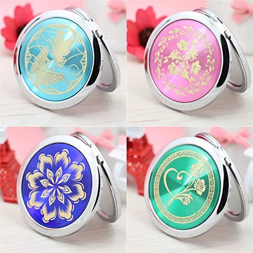 Huamulan 9Pcs Compact Mirror Assorted Color Cosmetic Tool Makeup Hand Mirror,Cd Veins Front Metal Frame Dual Sided,Wedding Favor Party Gifts Cute Perfect For Purse Travel,With Organza Pouch Gift Bag #TOP2
