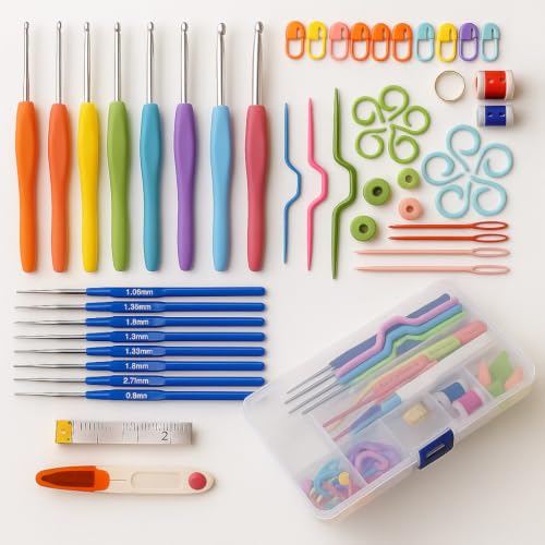 Kit De Crochê Completo 53 Peças Com 16 Agulhas Ergonômicas Soft Estojo Organizador Marcadores Tesoura Contador De Carreira Acessórios Para Amigurumi Artesanato Iniciante Profissional