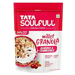 Tata Soulfull Millet Granola | Almonds and Cranberries | 400g | 20% Crunchy Millets | 24% Fruits & Nut | Fibre Rich and Protein Source | Delicious Millets